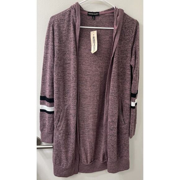 NWT Inspired Hearts Long Cardigan Hoodie Sz Small Women Open Front Stripes - Picture 3 of 5
